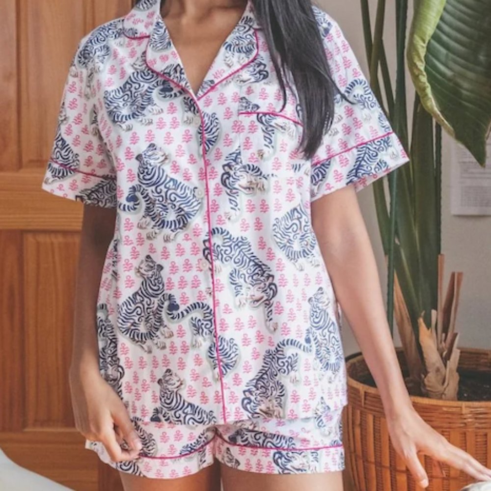 Printfresh Rose Tiger Queen Pajama Short Set M